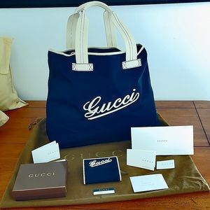 Gucci Boulevard Large Tote and Wallet Set - Navy Blue
